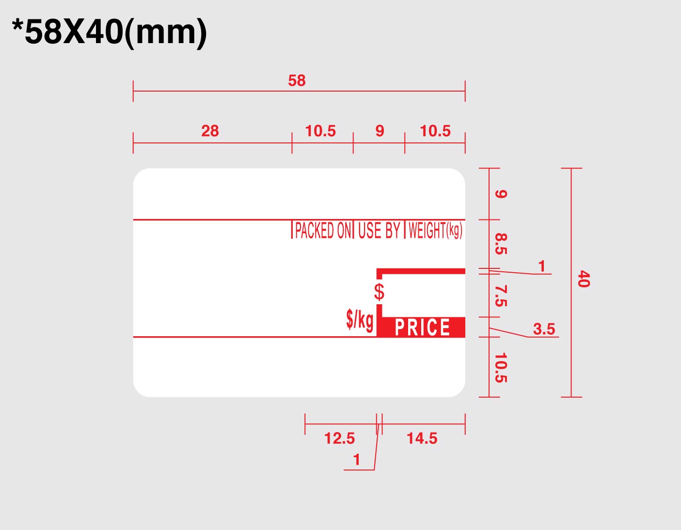 Thermal Scale Labels 58x40mm RED