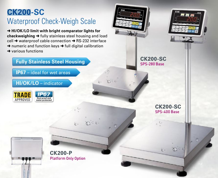 CAS CK200SC Static Checkweighing Scale IP67 Waterproof