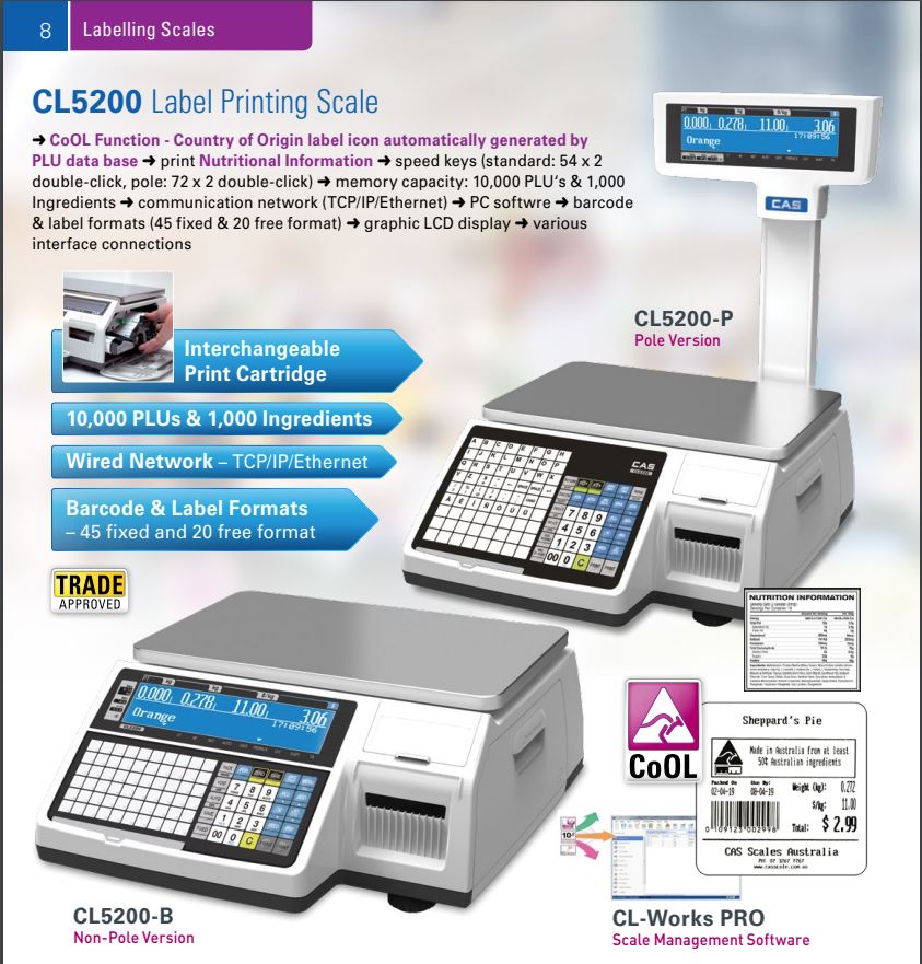 CAS CL 5200 Barcode Label Printing Scale